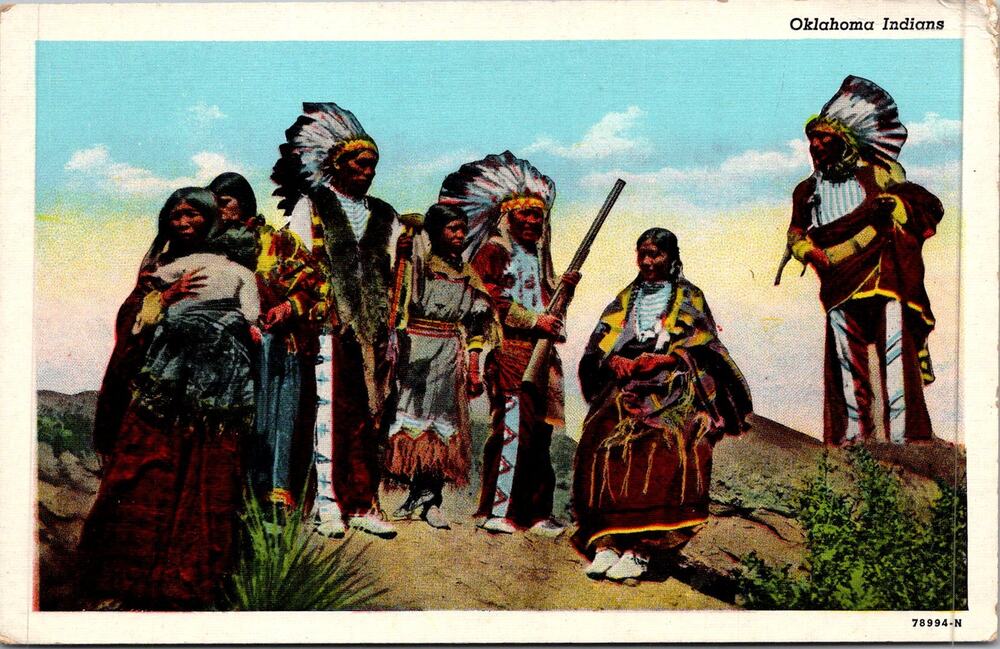 Illustration of Oklahoma Indians 1949 Vintage Postcard SP17-15